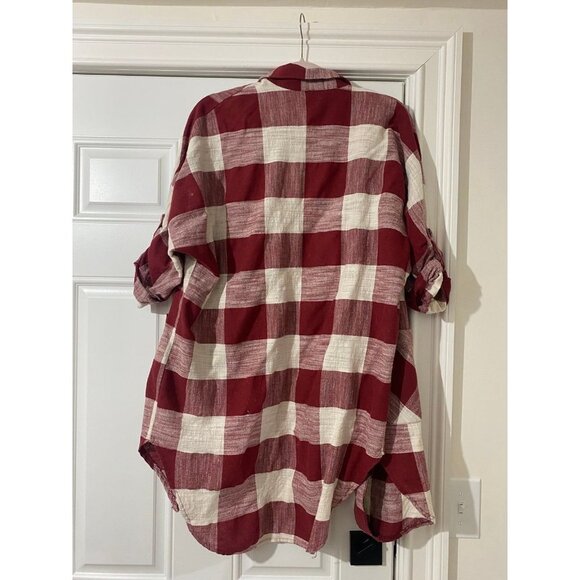 Red and Cream Plaid Shacket Oversized Fit - Picture 7 of 7